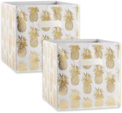 DII Non Woven Polyester Storage Bin, Metallic Pineapple, White & Gold, Large Set Of 2 -GENERIC Shop 51WzcuQ3mzL. AC