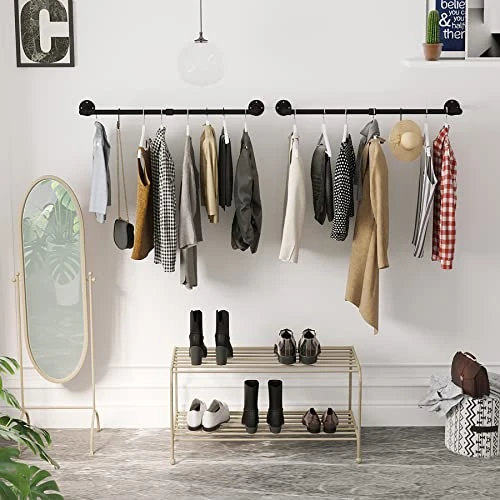 C&AHOME Industrial Pipe Clothes Rack, 2 Pack Clothing Rack Wall Mount 36’'L With 4 S-Shaped Hooks, MultiPurpose Detachable Hanging Bracket Rod, Space-Saving Heavy Duty Garment Rack Bar Black UPCRM02B 4 C&AHOME Industrial Pipe Clothes Rack, 2 Pack Clothing Rack Wall Mount 36’'L With 4 S-Shaped Hooks, MultiPurpose Detachable Hanging Bracket Rod, Space-Saving Heavy Duty Garment Rack Bar Black UPCRM02B - Image 4
