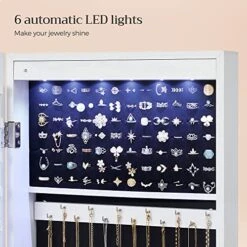 SONGMICS 6 LEDs Mirror Jewelry Cabinet, 47.2-Inch Tall Lockable Wall Or Door Mounted Jewelry Armoire Organizer With Mirror, 2 Drawers, White UJJC93W 9 SONGMICS 6 LEDs Mirror Jewelry Cabinet, 47.2-Inch Tall Lockable Wall Or Door Mounted Jewelry Armoire Organizer With Mirror, 2 Drawers, White UJJC93W -GENERIC Shop 51Xit6L4NOL