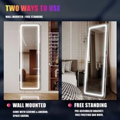 RGB LED Mirror 63"x20", Full Length Mirror With Lights, Body Mirror With Lights-LED Stand Up Mirror, Wall Mounted Hanging Mirror, Bedroom Body Mirror With Dimming & 7 Color Modes (White) -GENERIC Shop 51YCGaYqYpL