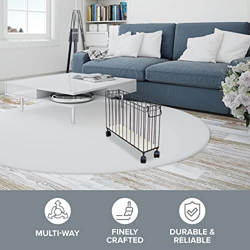 Metal Rack Storage Organizer - Wire Basket File Organizer - Magazine Holder - Metal Wire Rack Caddy W/ Wheels & Removable Liner - Slim Small Basket Storage Container, 19.7x5x13.8” Black Wire Basket 3 Metal Rack Storage Organizer - Wire Basket File Organizer - Magazine Holder - Metal Wire Rack Caddy W/ Wheels & Removable Liner - Slim Small Basket Storage Container, 19.7x5x13.8” Black Wire Basket - Image 3