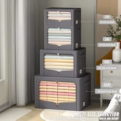 3 Pack Clothes Storage Organizer Bins - Foldable Metal Frame Storage Bins Stackable Oxford Cloth Fabric Container Organizer Set With Carrying Handles And Clear Window (Medium-36L, Dark Grey) 19 3 Pack Clothes Storage Organizer Bins - Foldable Metal Frame Storage Bins Stackable Oxford Cloth Fabric Container Organizer Set With Carrying Handles And Clear Window (Medium-36L, Dark Grey) -GENERIC Shop 51YacIyZMtL