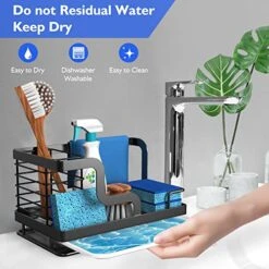 BSKSSK Sink Caddy, Kitchen Sink Organizer Sponge Holder, Dish Soap Scrubber Holder With Removable Drain Pan, Sink Brush Holder Kitchen Sink Stainless Steel For Sponge, Soap, Dishcloth, Scrubber-Black -GENERIC Shop 51Yd9bnAd9L