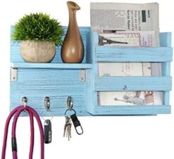Spiretro Wall-Mounted Key Hooks Holder And Mail Sorter - Rustic Wood Grey - Entryway Organizer For Letters, Leashes, And Purses - Home Decorative Floating Shelf, 16.5” W X 9.75" H X 4.5” D -GENERIC Shop 51Yq0R6dWwL. AC
