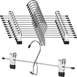 12 Pieces Pant Hangers With Clips Heavy Duty Clip Skirts Hangers Stackable Add On Metal Clothes Hangers With Adjustable Clips Black Rubber Grip Saving Space For Slack Trouser Jeans Towels