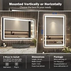 48''x32'' LED Bathroom Mirror With Front + Backlit, Tempered Glass Bathroom Mirror With Lights, Anti-Fog, 3 Colors With Stepless Dimmable Memory Bathroom Vanity Mirror For Wall, Shatterproof -GENERIC Shop 51YwLiL2kIL