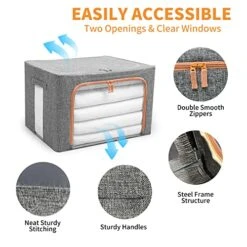 FLAHOLD 2 Pack Clothes Storage Bags, Foldable Linen Cloth Steel Frame Storage Box With Clear Window & Reinforced Handles For Bedding, Blankets, Pillows, Toys, Books(Grey, 24L, 2PCS) 12 FLAHOLD 2 Pack Clothes Storage Bags, Foldable Linen Cloth Steel Frame Storage Box With Clear Window & Reinforced Handles For Bedding, Blankets, Pillows, Toys, Books(Grey, 24L, 2PCS) -GENERIC Shop 51Z1QyTlrdL