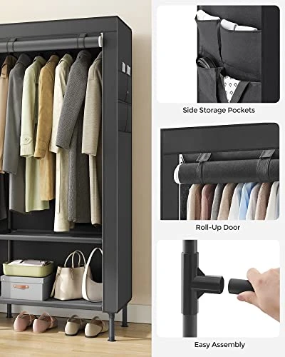 SONGMICS Garment Rack Heavy Duty Clothes Rack, 65 Inch Freestanding Portable Wardrobe Closet With Hanging Rails And Shelves, Total Load 242 Lb, Easy Assembly, For Cloakroom Bedroom, Black URDR301B02 6 SONGMICS Garment Rack Heavy Duty Clothes Rack, 65 Inch Freestanding Portable Wardrobe Closet With Hanging Rails And Shelves, Total Load 242 Lb, Easy Assembly, For Cloakroom Bedroom, Black URDR301B02 - Image 6