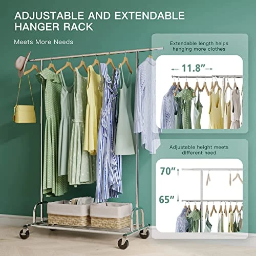 Raybee Clothes Rack, Heavy Duty Clothing Rack Load 460LBS, Commercial Grament Rack Heavy Duty Rolling Clothes Racks For Hanging Clothes Rack, Collapsible & Portable Clothes Rack With Wheels 2 Raybee Clothes Rack, Heavy Duty Clothing Rack Load 460LBS, Commercial Grament Rack Heavy Duty Rolling Clothes Racks For Hanging Clothes Rack, Collapsible & Portable Clothes Rack With Wheels - Image 2