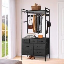 FUQARHY Freestanding Closet Organizer For Bedroom With Hooks, Clothes Garment Rack With 7 Drawers, Heavy Duty Clothes Shelf With Hanging Rod For Shoe Storage Wardrobe Clothes -GENERIC Shop 51Ze0AzY11L