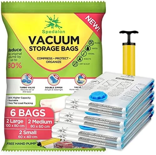 Spedalon Vacuum Space Saver Bags - 9 Pack (3 Large, 3 Medium, 3 Small) Packing Bags For Moving | Sealer Vacuum Storage Bags For Clothes, Blanket, Comforter, Bedding, Pillow, Mattress With Hand Pump 5 Spedalon Vacuum Space Saver Bags - 9 Pack (3 Large, 3 Medium, 3 Small) Packing Bags For Moving | Sealer Vacuum Storage Bags For Clothes, Blanket, Comforter, Bedding, Pillow, Mattress With Hand Pump - Image 5