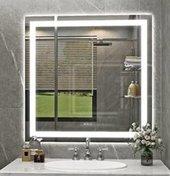 48''x32'' LED Bathroom Mirror With Front + Backlit, Tempered Glass Bathroom Mirror With Lights, Anti-Fog, 3 Colors With Stepless Dimmable Memory Bathroom Vanity Mirror For Wall, Shatterproof -GENERIC Shop 51a04hfRA5L. AC