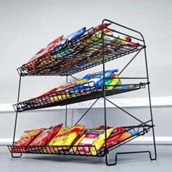 FixtureDisplays® 24" Wide X 14.9" Deep X 23.2" Tall 3-Open-Shelf Wire Rack For Countertop Chips Snack Book Display Organizer Concession Theatre Kitchen Pantry Stand Black 19396-2D -GENERIC Shop 51aFIIFDrnL
