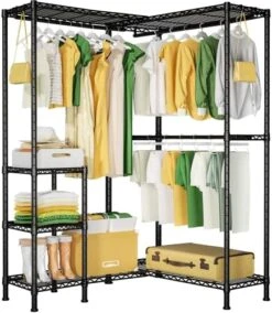 Ulif Heavy Duty Garment Rack, L-Shaped Adjustable Free Standing Closet, Closet Organizers And Storage With 3 Hanger Rods For Bedroom And Cloakroom, 44”W X 35.4”D X 78.3”H, Load Capacity 750LBS, Black -GENERIC Shop 51aukveYbyL. AC