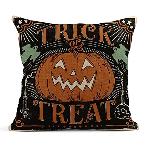 Rouihot Set Of 4 Linen Throw Pillow Covers 18x18 Inch Vintage Halloween Scaredy Cats Pumpkins Skeletons Home Decor Pillowcase Square Cushion Covers For Sofa Bed Couch 2 Rouihot Set Of 4 Linen Throw Pillow Covers 18x18 Inch Vintage Halloween Scaredy Cats Pumpkins Skeletons Home Decor Pillowcase Square Cushion Covers For Sofa Bed Couch - Image 2