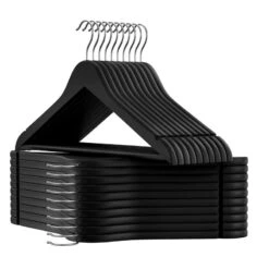 SONGMICS Rubber Coated Wooden Hangers, 20-Pack Clothes Wood Hangers, Non-Slip Coat Hangers, Rubber Hangers With Shoulder Grooves And 360° Swivel Hook, For Suits Shirts Coats, Black UCRW011B02
