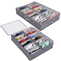 2 Pack Under Bed Shoe Storage Organizer Bag With Lid And Zipper Foldable Underbed Storage Container Under Bed Shoe Storage Solution 80×63×15cm