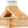 HOUÍSM Wooden Hangers 30 Pack, Solid Wooden Suit Hangers Coat Hangers With Non-Slip Pants Bar, 360° Swivel Hook & Notches, Smooth Finish, Heavy Duty Clothes Hangers For Coats, Suits, Pants And Jackets