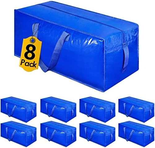 8-Pack Extra Large Moving Bags, Heavy Duty Storage Bags W/Strong Handle & Zippers, Storage Tote For Space Saving, Alternative To Moving Boxes, Bags For Clothing Dorm Travel Packing Supplies (Blue) 9 8-Pack Extra Large Moving Bags, Heavy Duty Storage Bags W/Strong Handle & Zippers, Storage Tote For Space Saving, Alternative To Moving Boxes, Bags For Clothing Dorm Travel Packing Supplies (Blue) - Image 9