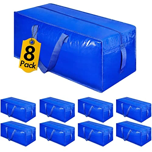 8-Pack Extra Large Moving Bags, Heavy Duty Storage Bags W/Strong Handle & Zippers, Storage Tote For Space Saving, Alternative To Moving Boxes, Bags For Clothing Dorm Travel Packing Supplies (Blue) 1 8-Pack Extra Large Moving Bags, Heavy Duty Storage Bags W/Strong Handle & Zippers, Storage Tote For Space Saving, Alternative To Moving Boxes, Bags For Clothing Dorm Travel Packing Supplies (Blue)