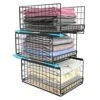3-tier Sliding Closet Organizers And Drawer Storage Shelves, Stackable Storage Bins For Jean Pants Sweaters, Metal Drawer Shelf Clothes Storage Container, Wardrobe Cupboard Organizer For Folded Clothes (Closet Organizers Black)
