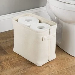 MDesign Narrow Fabric Storage Bin Basket With Handles For Bathroom Closet, Vanity, Cabinet, Cubby, Countertop, Tall Slim Baskets For Towels, Toilet Tissue, Crane Collection, 4 Pack - Cream -GENERIC Shop 51bm7uqs8DL