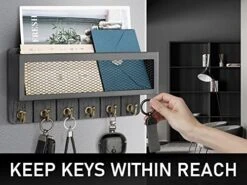 Rebee Vision Decorative Key And Mail Holder For Wall: Farmhouse Wall Mount Sorter With Storage Basket And 6 Retro Key Hooks - Wooden Mail Holder For Office, Appartment, Home Decor (Modern Black) -GENERIC Shop 51bpp79hU1L