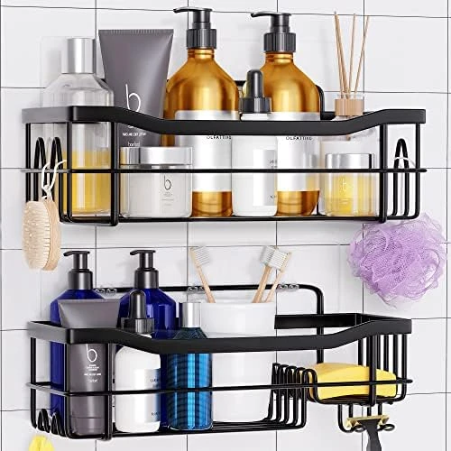 Rustproof Shower Caddy - Easy To Install Shower Shelves - Self Adhesive Bathroom Shower Organizer - Durable Shower Shelf For Inside Shower - Large Capacity Shower Rack - Black Shower Caddy 6 Rustproof Shower Caddy - Easy To Install Shower Shelves - Self Adhesive Bathroom Shower Organizer - Durable Shower Shelf For Inside Shower - Large Capacity Shower Rack - Black Shower Caddy - Image 6