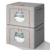 MOHOPE Stackable Clothing Storage Bin, 2 Pack 66L Cationic Fabric Metal Frame Foldable Closet Organizer With Durable Handle Storage Containers For Thick Fabric Blankets, Comforters, Clothes, Bedding