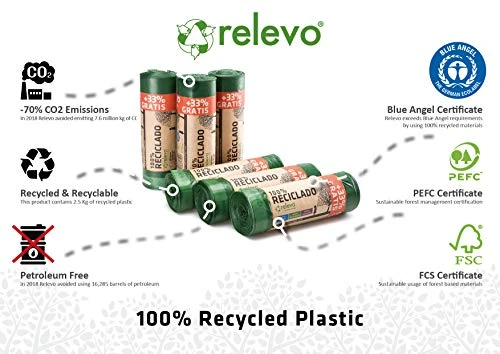 Relevo 100% Recycled Bin Liners, Heavy Duty 30L, 120 Bin Bags 2 Relevo 100% Recycled Bin Liners, Heavy Duty 30L, 120 Bin Bags - Image 2