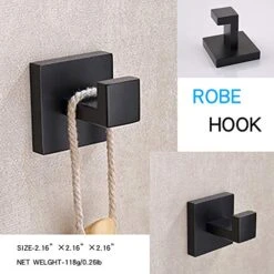 TASTOS Bath Towel Hooks Matte Black, 2 Pack Stainless Steel Robe Coat And Clothes Hook, Heavy Duty Wall Hook For Bathroom & Kitchen, Modern Square Style Wall Mounted (Black)