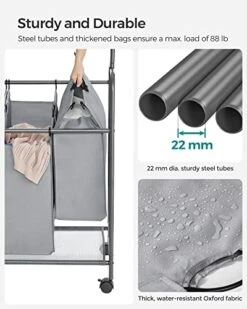 SONGMICS 4-Section Laundry Sorter, Rolling Laundry Hamper With Hanging Bar, Heavy-Duty Laundry Basket, Lockable Wheels Hampers For Laundry, 4 X 13.2 Gal., Gray URLS44GS -GENERIC Shop 51d4Tp2RuHL