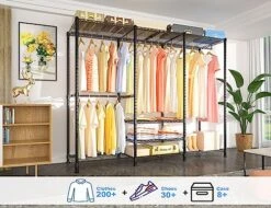 Ulif E5 Freestanding Garment Rack, Metal Heavy-Duty 3 Rows Closet Organizer And Storage System With 6 Adjustable Shelves And 4 Clothes Hanger Rods, Max Load 780LBS, 67.9" W X 14.5" D X 77.1" H, Black -GENERIC Shop 51dQyg96R2L
