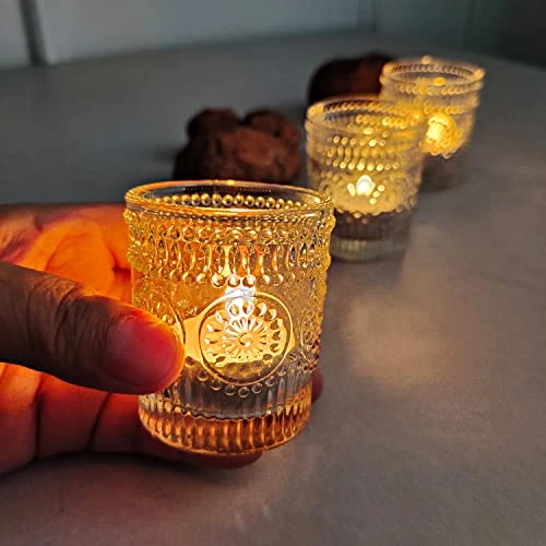 WDHODEC Clear Tealight Candle Holders Set Of 24, Fall Votive Candle Holders, Vintage Tea Lights For Birthday Party, Wedding Halloween Decoration 1 WDHODEC Clear Tealight Candle Holders Set Of 24, Fall Votive Candle Holders, Vintage Tea Lights For Birthday Party, Wedding Halloween Decoration