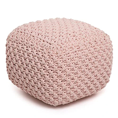 BIRDROCK HOME Square Pouf Footstool Ottoman - Dusty Rose - Knit Bean Bag Floor Chair - Cotton Braided Cord - Great For The Living Room, Bedroom And Kids Room - Small Furniture 1 BIRDROCK HOME Square Pouf Footstool Ottoman - Dusty Rose - Knit Bean Bag Floor Chair - Cotton Braided Cord - Great For The Living Room, Bedroom And Kids Room - Small Furniture