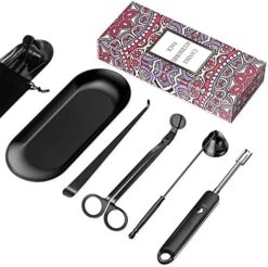 Lsnisni 5Pcs Candle Accessory Set With Candle Rechargeable Electric Lighter, Storage Tray, Wick Trimmer, Snuffer, Wick Dipper, Stainless Steel Candle Care Kit With Gift Package For Candle Lover Black -GENERIC Shop 51dvi5A2L. AC