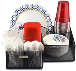ELTOW Countertop Silverware Caddy W/Handle, 8 Compartment Paper Plate & Cutlery Caddy For Plates, Bowls, Forks, Spoons, Knives, Napkins, Flatware & Utensil Holder For Party, Picnic, Home, RV - Black -GENERIC Shop 51dyBDozvjL. AC