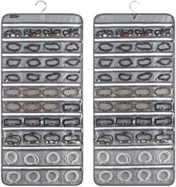ANZORG 80 Zippered Pockets Hanging Jewelry Organizer For Holding Jewelries Dual-Sided Accessory Display Holder For Earrings Bracelets Rings (80 Zippered Pockets-Grey) -GENERIC Shop 51eShu0YxjL. AC