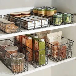 MDesign Shallow Metal Wire Basket For Storage Pantry - Kitchen Organization Basket With Handles - Bin Basket For Organizing Cabinets Or Countertop - Concerto Collection - 4 Pack - Bronze -GENERIC Shop 51f7ncSAqVL