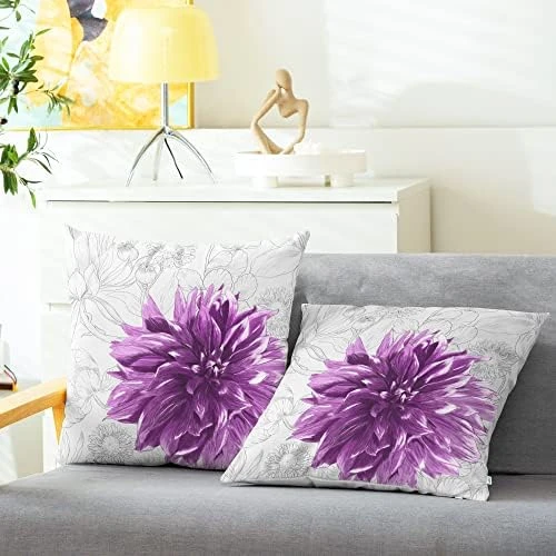 CaliTime Throw Pillow Cases Pack Of 2 Cozy Fleece Colorful Dahlia Flower Simple Strokes Flora Background Decorative Cushion Covers For Couch Bed Sofa Farmhouse Decoration 18 X 18 Inches Teal Grey 10 CaliTime Throw Pillow Cases Pack Of 2 Cozy Fleece Colorful Dahlia Flower Simple Strokes Flora Background Decorative Cushion Covers For Couch Bed Sofa Farmhouse Decoration 18 X 18 Inches Teal Grey - Image 10