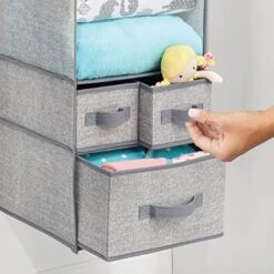 MDesign Soft Fabric Over Closet Rod Hanging Storage Organizer With 7 Shelves And 3 Removable Drawers For Child/Kids Room Or Nursery - Textured Print - 2 Pack - Gray -GENERIC Shop 51fjUhiQhAL