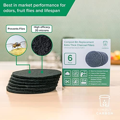 2 Years Supply Extra Thick Filters For Kitchen Compost Bins - Longer Lasting Activated Charcoal - Universal Size Fits ALL Compost Bins Up To 7.25" Filter Size - Replacement Set Of 6 (by Simply Carbon) 2 2 Years Supply Extra Thick Filters For Kitchen Compost Bins - Longer Lasting Activated Charcoal - Universal Size Fits ALL Compost Bins Up To 7.25" Filter Size - Replacement Set Of 6 (by Simply Carbon) - Image 2