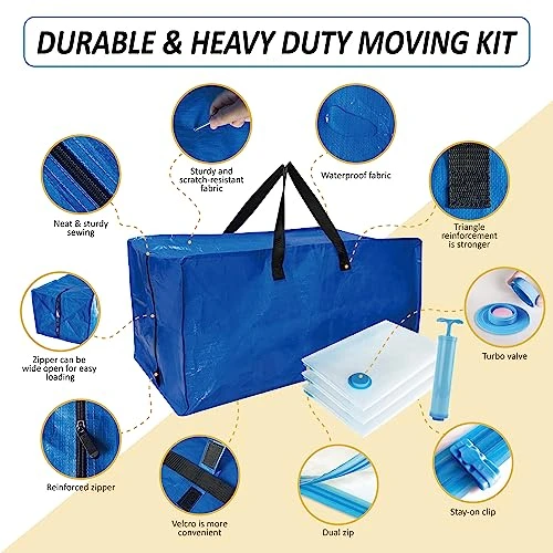 6 Pack Heavy Duty Extra Large Moving Bags With Backpack Straps & Vacuum Storage Bags Moving Supply Combo, Moving Totes With Handles & Zippers For Space Saving, Fold Flat, Includes Vacuum Bags 3 6 Pack Heavy Duty Extra Large Moving Bags With Backpack Straps & Vacuum Storage Bags Moving Supply Combo, Moving Totes With Handles & Zippers For Space Saving, Fold Flat, Includes Vacuum Bags - Image 3