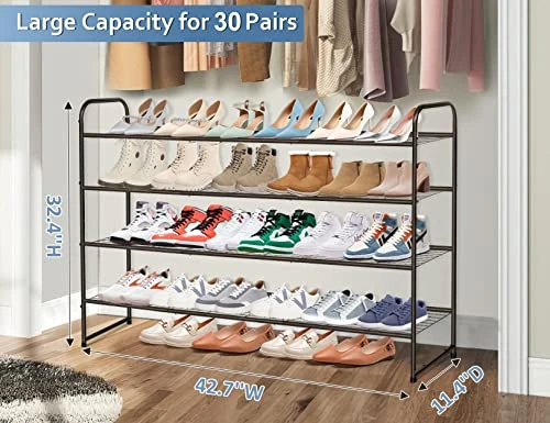 AOODA 4 Tier Long Shoe Organizer For Closet, Wide Stackable Metal Shoe Rack For Entryway, Bedroom, Floor, Shoe Shelf Storage Organizer Holds 30 Pairs Of Men Sneakers (Bronze) 2 AOODA 4 Tier Long Shoe Organizer For Closet, Wide Stackable Metal Shoe Rack For Entryway, Bedroom, Floor, Shoe Shelf Storage Organizer Holds 30 Pairs Of Men Sneakers (Bronze) - Image 2