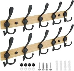TICONN Wall Mounted Coat Rack, Five Heavy Duty Tri Hooks All Metal Construction For Jacket Coat Hat In Mudroom Entryway (Matte Black, 2-Pack) -GENERIC Shop 51g4qsg4VbL. AC