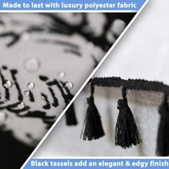 Mermaid Shower Curtain For Gothic Bathroom Decor- Gothic Shower Curtain For Mermaid Bathroom Decor - Water Resistant, Anti-Rust Metal Grommets, 12 Metal Hooks - Black & White Tasseled -GENERIC Shop 51gIpo000bL