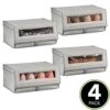 MDesign Large Fabric Closet Shoe Storage Box W/Clear Window - Shoe, Sandal, Sweater, Linen, Clothes Organizer - Boot Storage Solutions - Shoe Bin - Lido Collection, 4 Pack, Gray