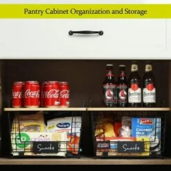 2 Set Stackable Kitchen Counter Basket With Bamboo Top - Pantry Organization And Storage Wire Organizing Basket - Cabinet Countertop Organizer Bins For Produce, Fruit, Vegetable (Onion, Potato), Bread -GENERIC Shop 51gRJ6ipooL