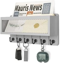 Rebee Vision Decorative Key And Mail Holder For Wall: Farmhouse Wall Mount Sorter With Storage Basket And 6 Retro Key Hooks - Wooden Mail Holder For Office, Appartment, Home Decor (Modern Black) -GENERIC Shop 51gXnpCpk8L. AC