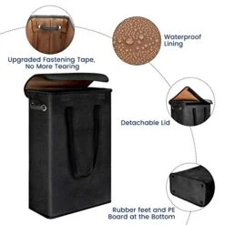 GENERIC Slim Laundry Basket With Lid, Tall Thin Laundry Hamper With Handles, Waterproof Lining Narrow Dirty Clothes Hamper For Bathroom Bedroom Dorm Nursery Organization Storage (45L, Black)
